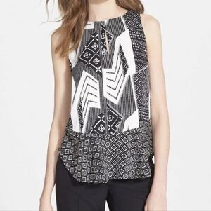 Diane von Furstenberg 'Maya' Print Stretch Silk Black and White Top